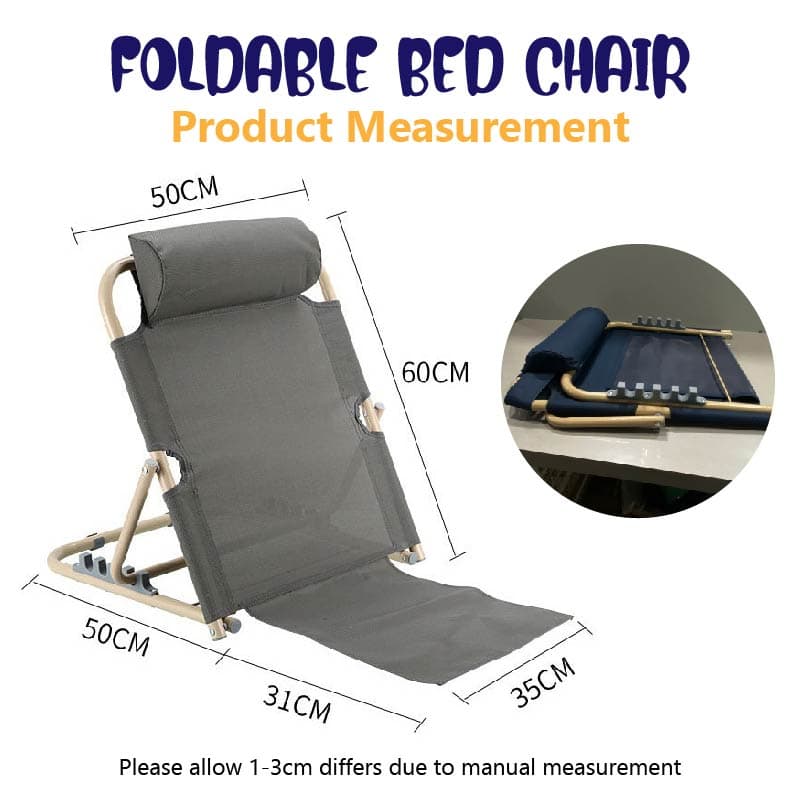 Foldable Bed Chair - Normal - Space Saving Lightweight Multipurpose Use - Back Support Seat measurement