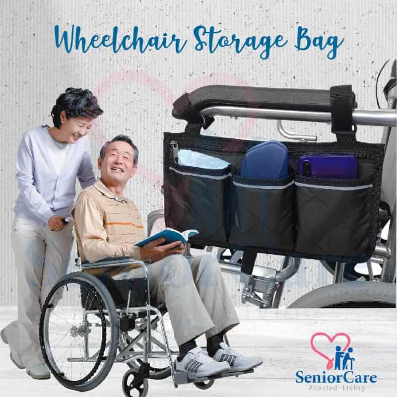 Having a side pouch on their mobility aids such as in their wheelchair can also help them access needed toiletries when travelling outdoors.