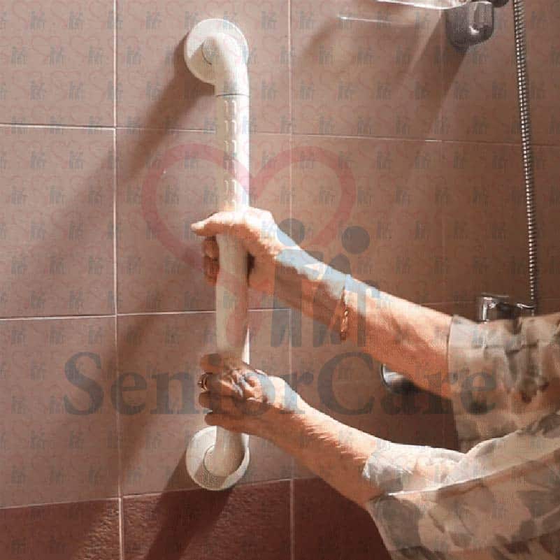 Modern grab bars in the shower help the elderly to be confident and secure in their daily activities.