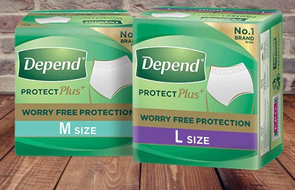 Depend diapers in medium and large sizes. 