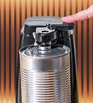 Electric can opener. Simply tap the button to start and stop.