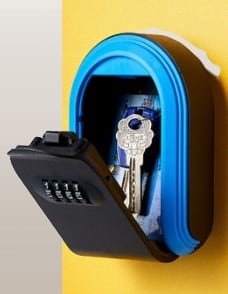 A weather-resistant can safely be hidden on these wall-mounted key safe.