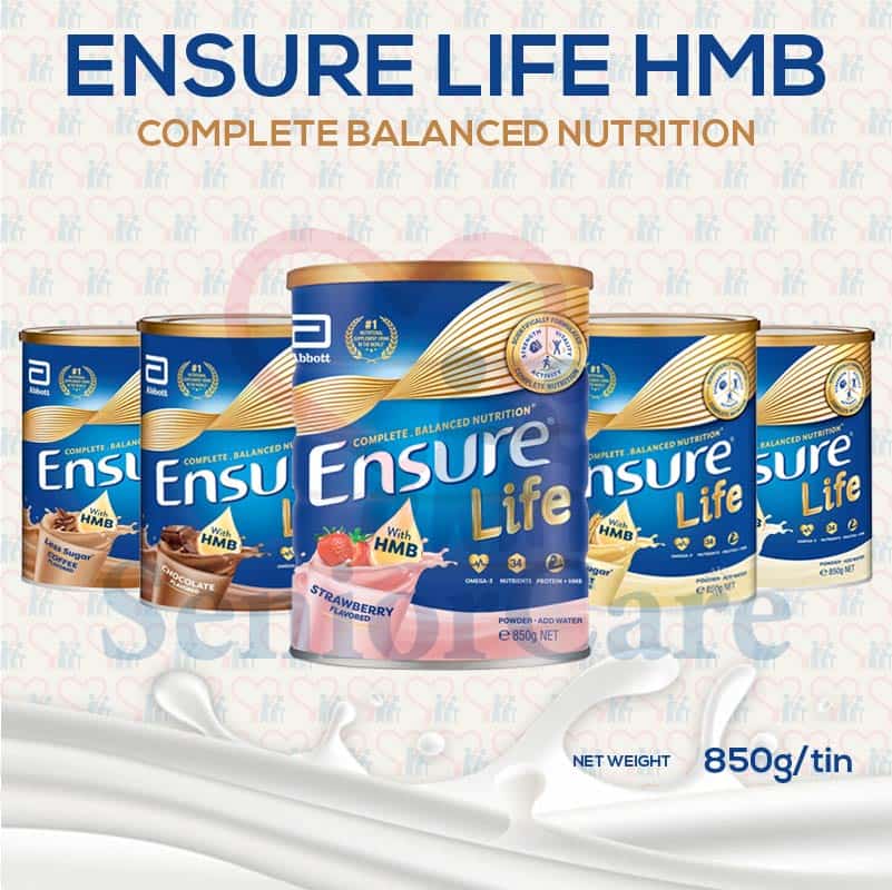 Seniorcare Ensure Life HMB Milk Powder 850g Vanilla, Chocolate