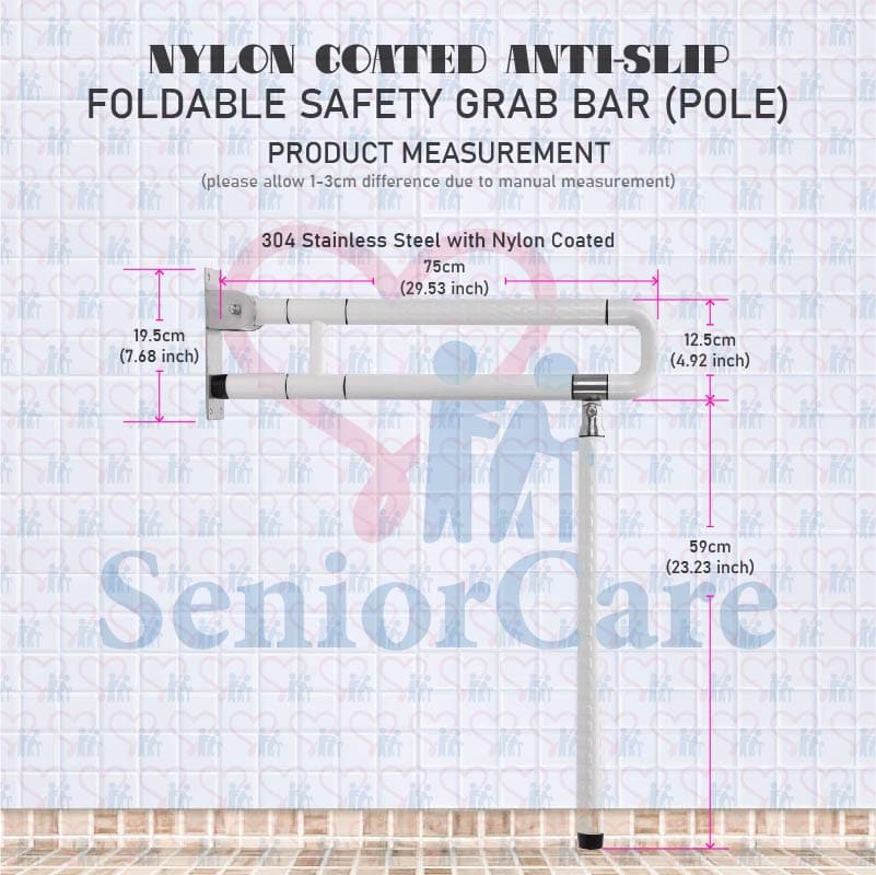 Nylon Coated Upfolding Grab Bar Grabber Foldable Folding with Pole 75cm - Product Image
