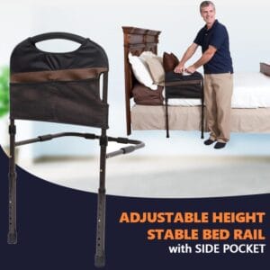 Adjustable Height Stable Bed Rail with Side Pocket