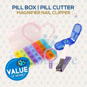 Pill Box- Cutter Magnifier Nail Clipper