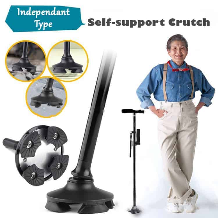 FOLDABLE HIGH RISE WALKING STICK with BUILD IN LED - Self-support Crutch