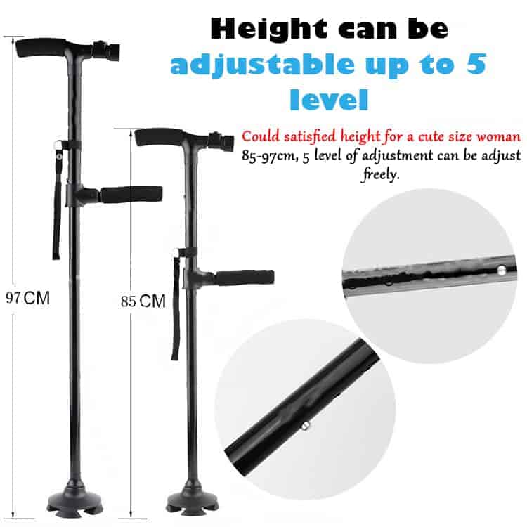 FOLDABLE HIGH RISE WALKING STICK with BUILD IN LED - Adjustable Height