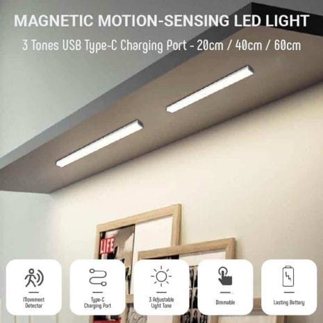 Magnetic Motion Detector Sensor LED Light Stripe 3 Tones Day Warm White Light Dimmable - Best for Closet Wardrobe Study Table Bedside Lamp