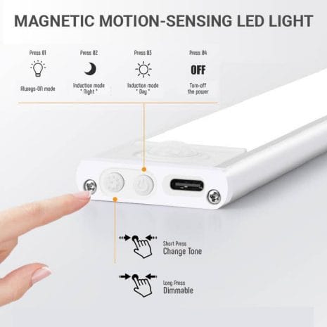 Motion Sensor LED 20240607-02 Magnetic Motion Detector Sensor LED Light Stripe 3 Tones Day Warm White Light Dimmable - Best for Closet Wardrobe Study Table Bedside Lamp - User Guide