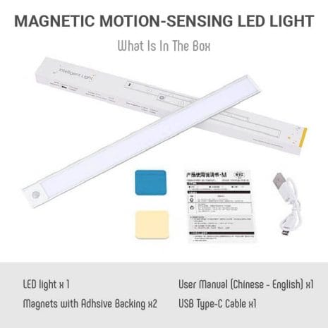 Motion Sensor LED 20240607-05 Magnetic Motion Detector Sensor LED Light Stripe 3 Tones Day Warm White Light Dimmable - Best for Closet Wardrobe Study Table Bedside Lamp - What is in the Box