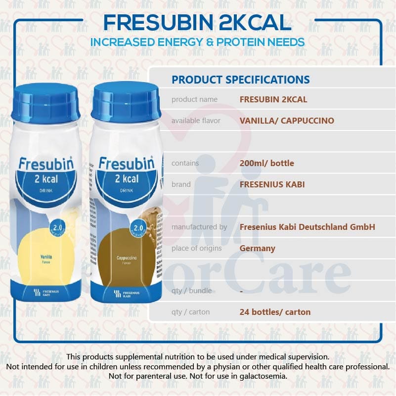 FRESENIUS KABI FRESUBIN 2KCAL NUTRITION MILK LIQUID 220ML 24 BOTTTLES CARTON VANILLA CAPPUCCINO