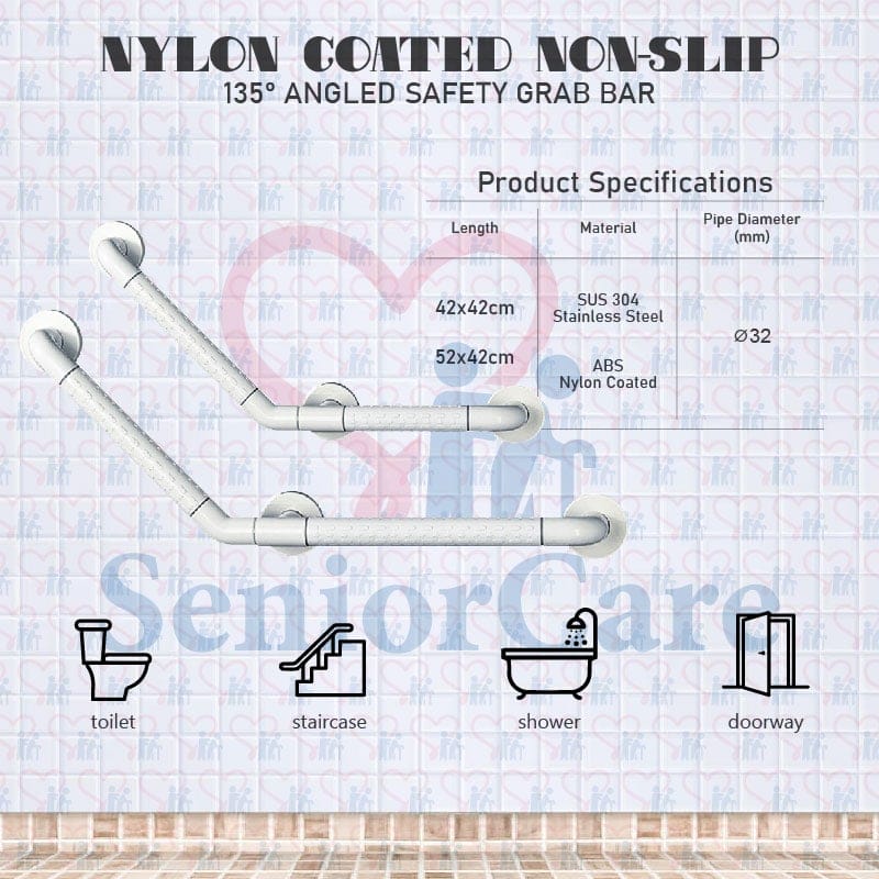 135 Angled Anti-slip Nylon Coated Grab Bar 42cm 52cm - Specifications