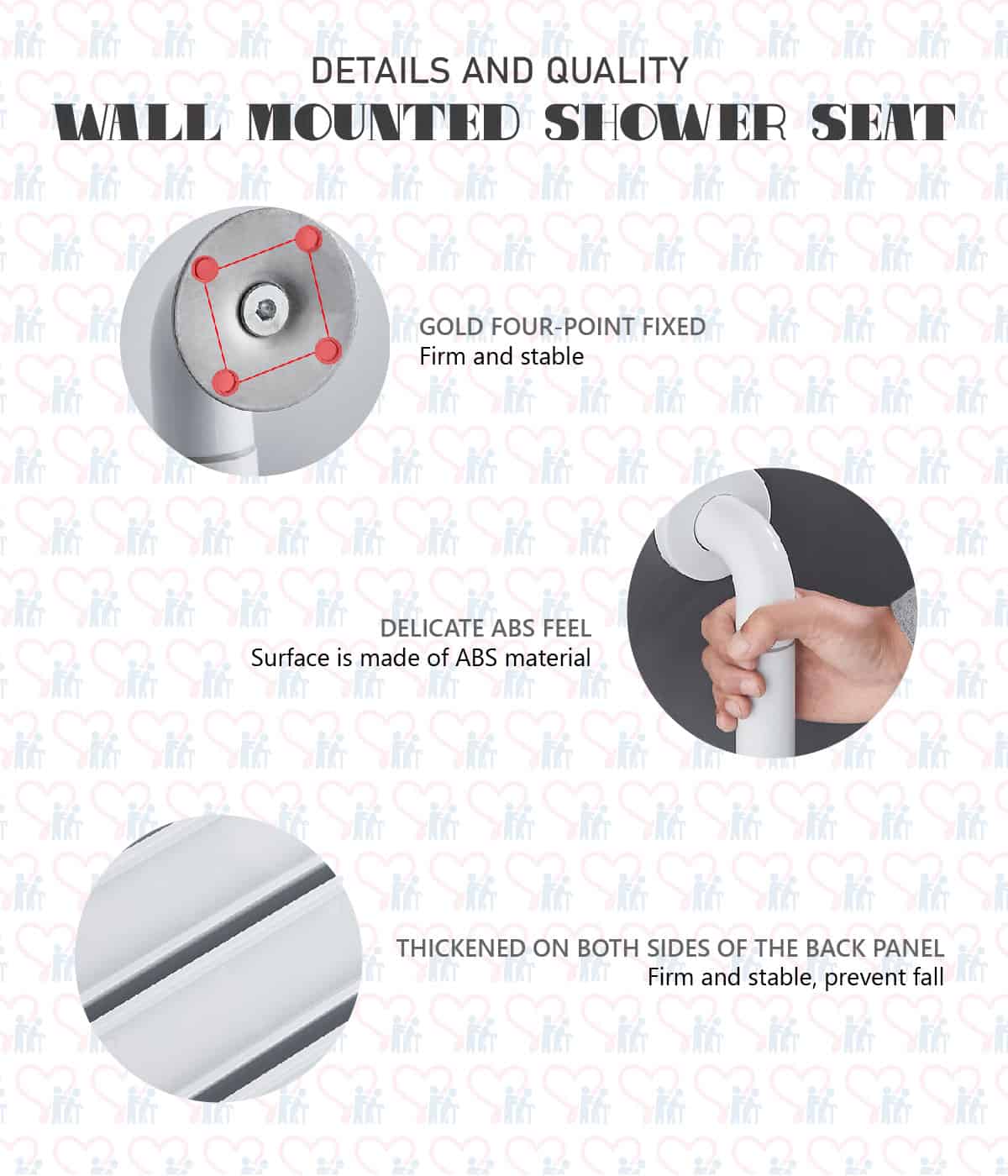 Wall Mounted Shower Seat - Double Armrest Quality