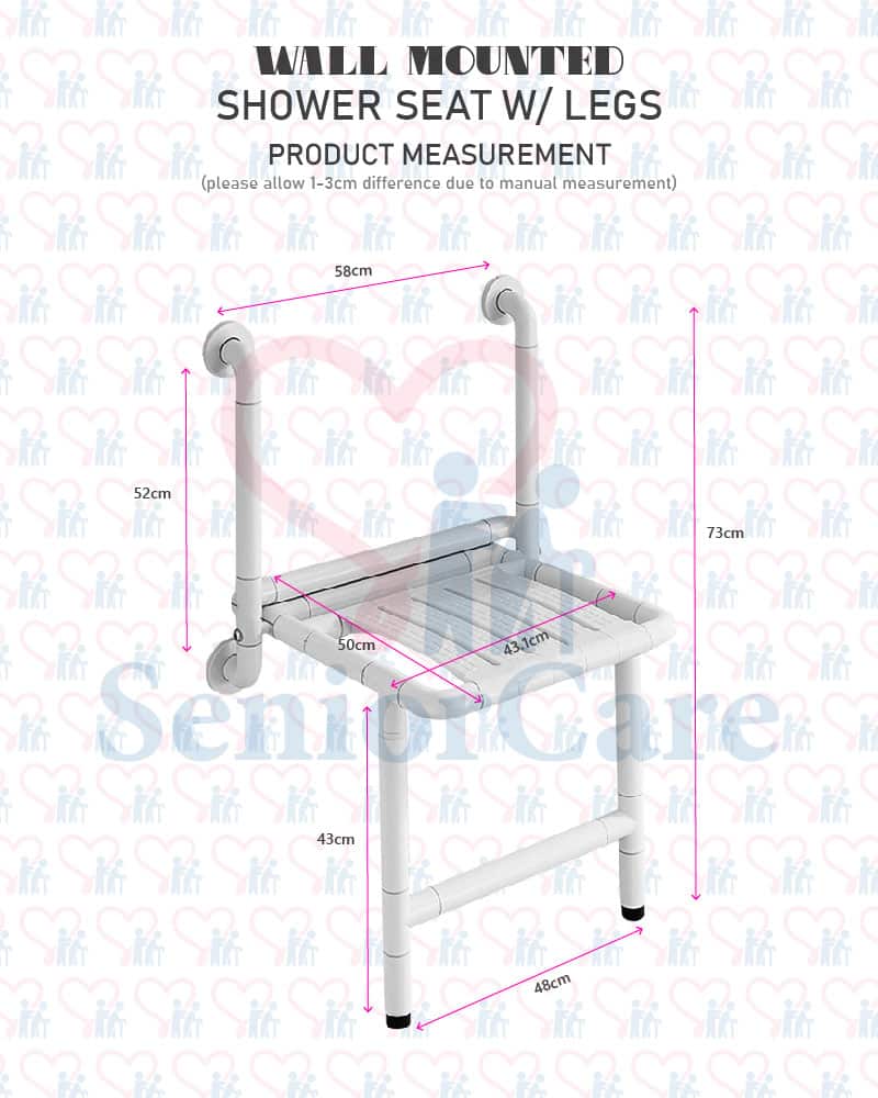Wall Mounted Shower Seat - w/ Leg Measurements