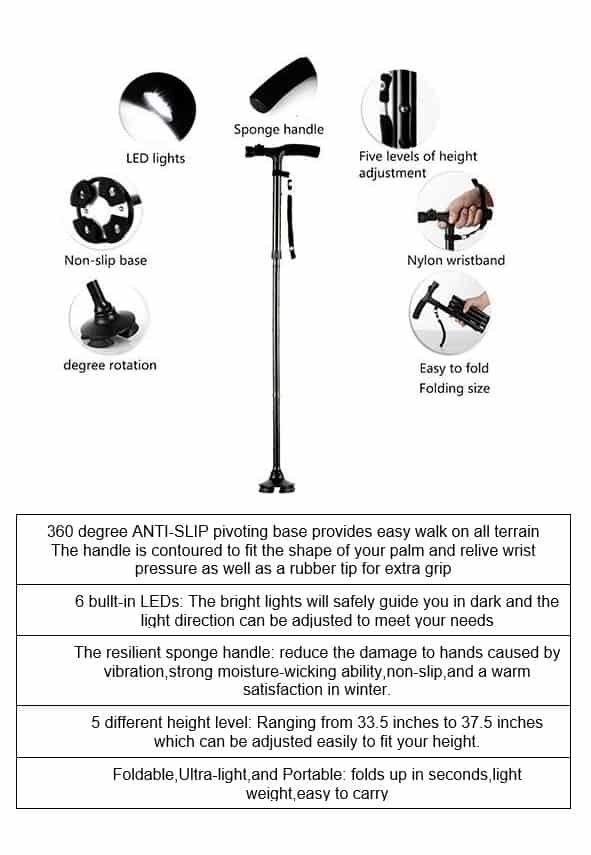 Walking Stick - high Rise LED with Mid Handle - Description
