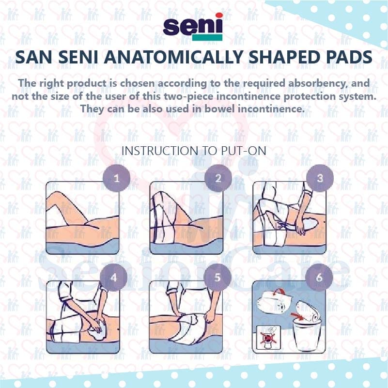 Seni Care San Seni Uni Anatomically Insert Pad Adult Patient Diaper Incontinences Care Sensitive Skin Instruction How to Wear