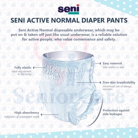 SeniActive_Description Seni Care Seni active Normal Adult Diaper Pants Disposable for Sensitive Skin Odorless - Soft Delicate Extra Dry System Comfortable Underwear Elastic Waist High Absorbency