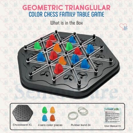 Gemetric Triangular Chess-02 Geometric Triangular Color Chess for Friend and Family Spend Time Together during Public Holiday CNY Festival Strategy Table Game with Rubber Band Puzzle - What is in the Box