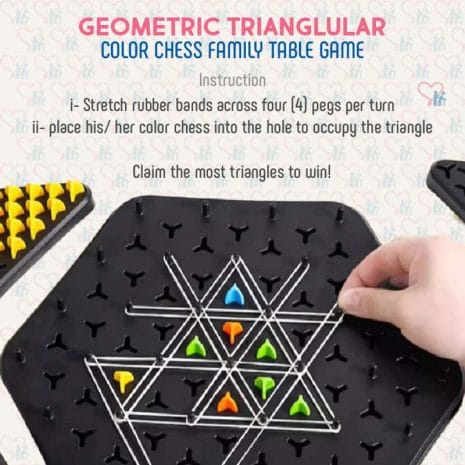 Gemetric Triangular Chess-03 Geometric Triangular Color Chess for Friend and Family Spend Time Together during Public Holiday CNY Festival Strategy Table Game with Rubber Band Puzzle - How to Play Instructions