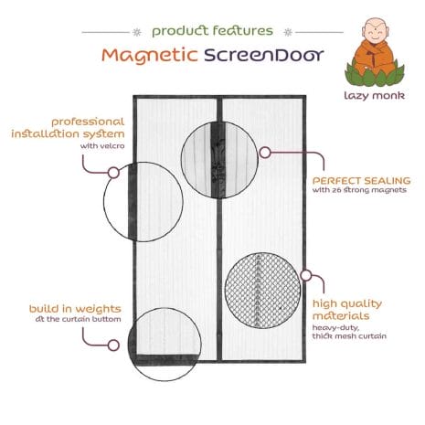 MSD-ProductFeatures2 Lazy Monk Magnetic Screen Door 91x203cm with strong magnets, breathable mesh, and windproof design - features