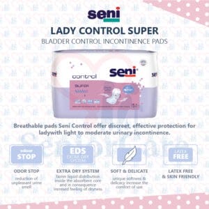 Seni Control bladder control incontinence pads for men and women, breathable and high absorbency for moderate leaks Odour Stop Latex Free