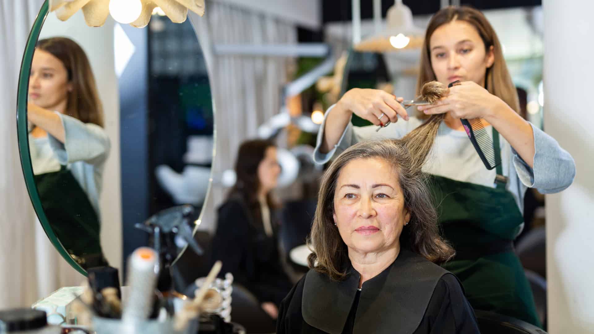 Elderly Woman Getting a Haircut